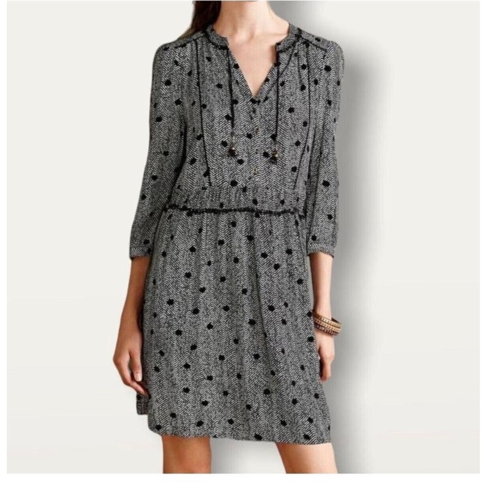 Maeve Anthropologie Chevron Polka Dot Tassel Dress Black White Medium